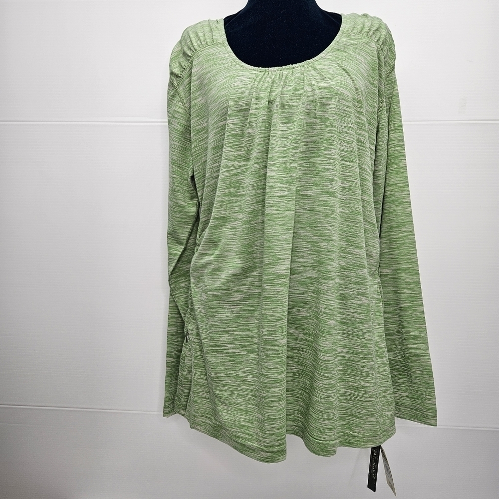 Woolrich Athleisure Top XXL Zip Pocket Dri Release Green Slim Fit Ruched Tee NWT